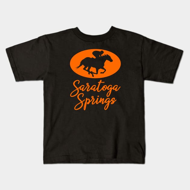 Saratoga Springs New York Horse Racing Kids T-Shirt by sewandtell